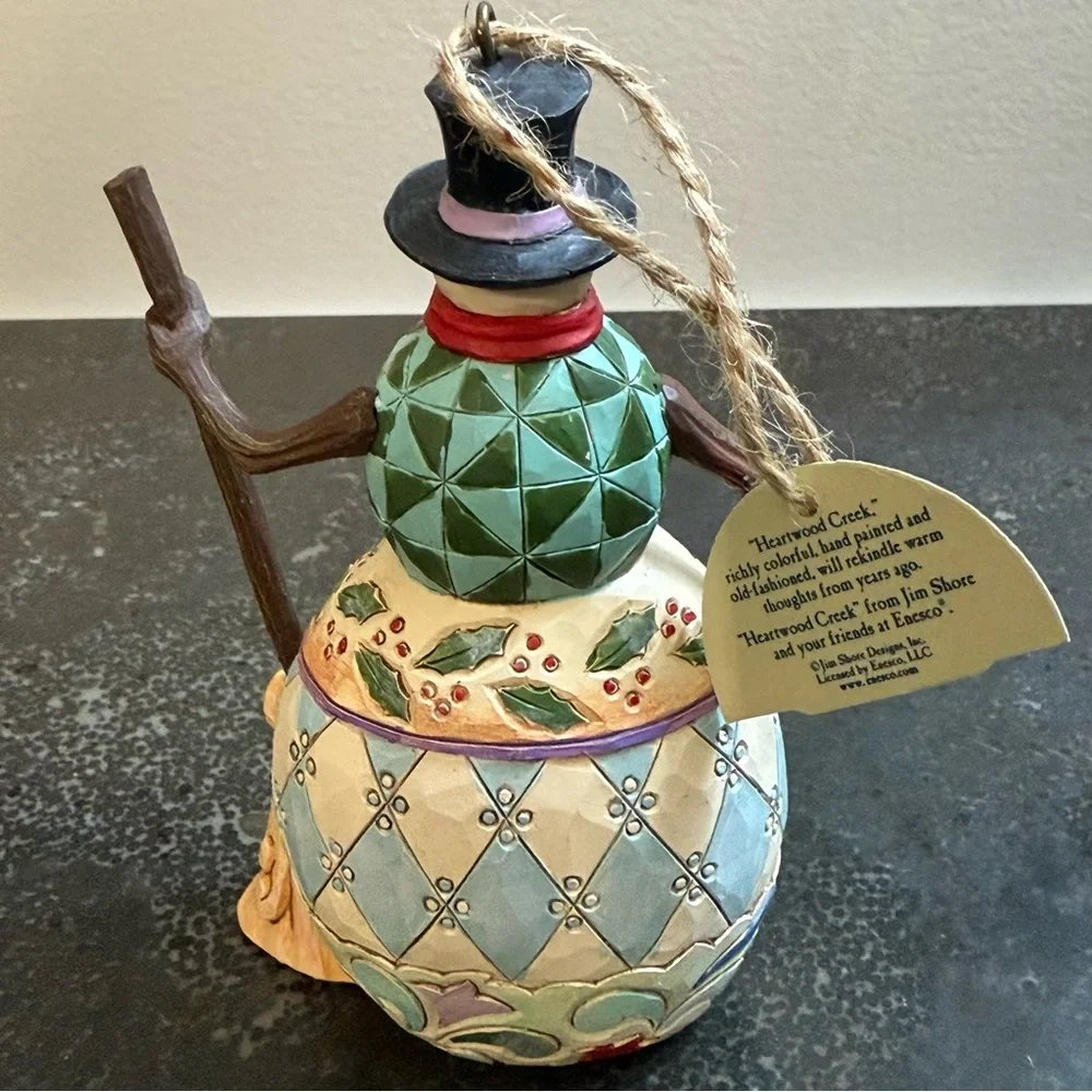 Jim Shore Snowman with top hat and broom ornament Heartwood Creek 2018